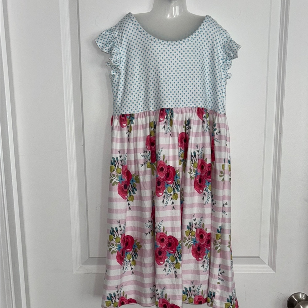 Floral Kids Dress with Polka Dot Top
